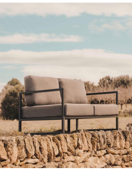 Sofá exterior Comova 150 cm, 2 plazas gris claro y de aluminio verde