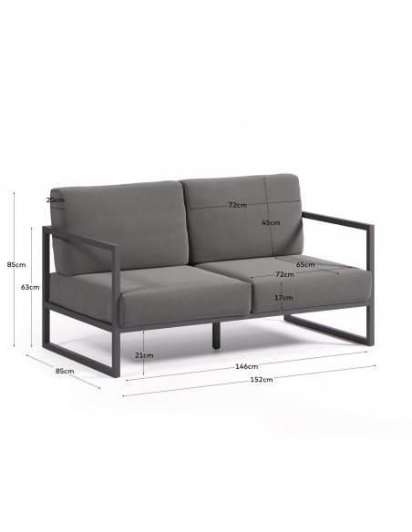 Sofá exterior Comova 150 cm,2 lugares cinza escuro e alumínio cinza.
