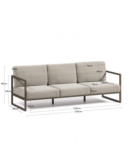 Sofá de exterior Comova 3 plazas gris claro y de aluminio verde 222 cm.