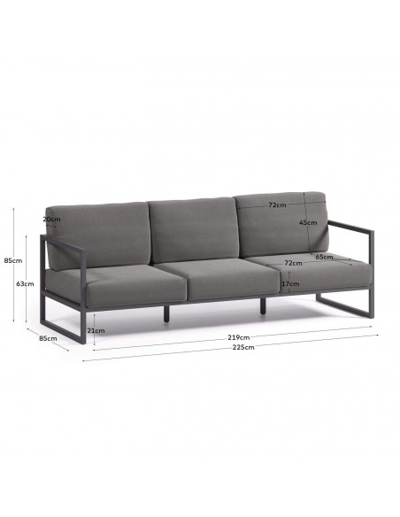 Sofá de exterior Comova de 3 lugares em alumínio cinza e cinza escuro 222 cm.