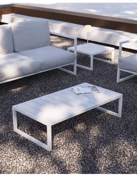 Mesa de centro exterior Comova de aluminio verde 60 x 114 cm.