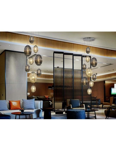 SCHULLER LAMPARA COLGANTE OVILA CON RECEPTOR 9L. SMOKE y COÑAC.