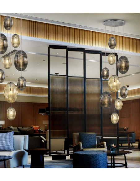 SCHULLER LAMPARA COLGANTE OVILA CON RECEPTOR 9L. SMOKE y COÑAC.