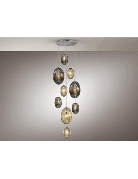 SCHULLER LAMPARA COLGANTE OVILA CON RECEPTOR 9L. SMOKE y COÑAC.