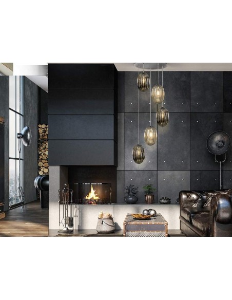 SCHULLER LAMPARA COLGANTE OVILA 5L SMOKE/COÑAC.