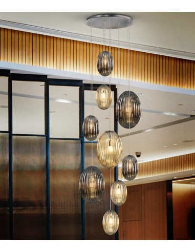 SCHULLER LAMPARA COLGANTE OVILA 9L. SMOKE y COÑAC.