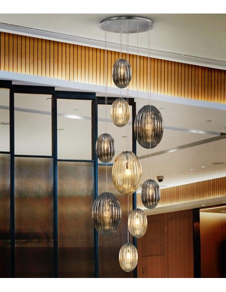 SCHULLER LAMPARA COLGANTE OVILA CON RECEPTOR 9L. SMOKE y COÑAC.