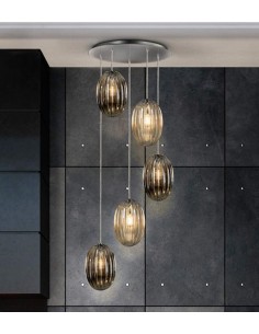 SCHULLER LAMPARA COLGANTE OVILA 5L SMOKE/COÑAC.