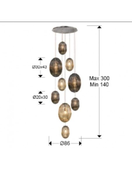 SCHULLER LAMPARA COLGANTE OVILA 9L. SMOKE y COÑAC.