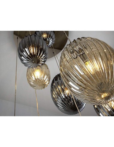 SCHULLER LAMPARA COLGANTE OVILA 5L. SMOKE y COÑAC.