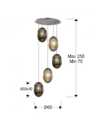 SCHULLER LAMPARA COLGANTE OVILA 5L SMOKE/COÑAC.