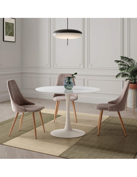 Mesa redonda Oda 110, MDF e metal lacado branco