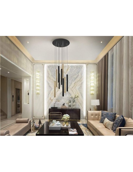 SCHULLER LAMPARA DE TECHO VARAS 9 LUCES, ORO y NEGRO.