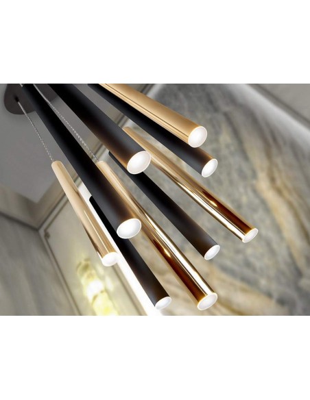 SCHULLER LAMPARA DE TECHO VARAS 9 LUCES, ORO y NEGRO.