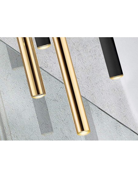 SCHULLER LAMPARA DE TECHO VARAS 11 LUCES CON RECEPTOR, ORO y NEGRO.