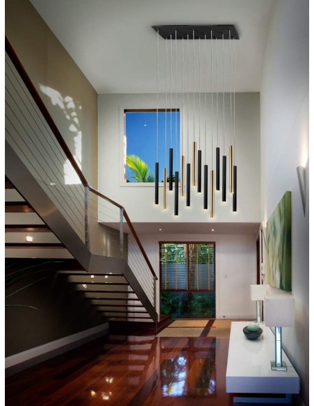 SCHULLER LÂMPADA DE TETO VARAS GRANDES 14 LUZES COM RECEPTOR, DOURADO e PRETO.