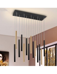 SCHULLER LAMPARA DE TECHO VARAS 14 LUCES, ORO y NEGRO.