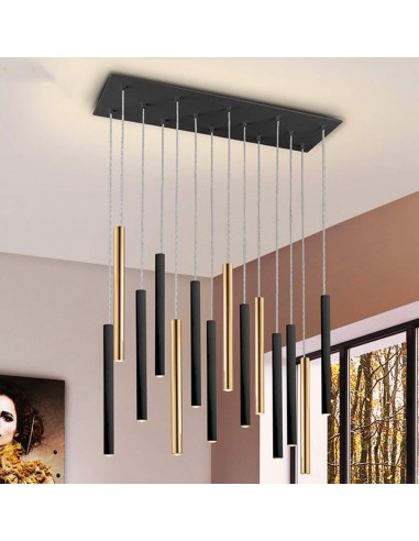 SCHULLER LÂMPADA DE TETO VARAS 14 LUZES COM RECEPTOR, DOURADO e PRETO.