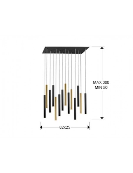 SCHULLER LÂMPADA DE TETO VARAS GRANDES 14 LUZES COM RECEPTOR, DOURADO e PRETO.