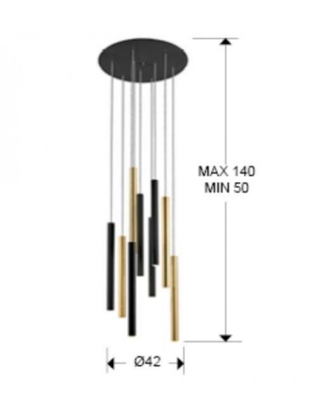 SCHULLER LÂMPADA DE TETO VARAS 9 LUZES COM RECEPTOR, DOURADO E PRETO.