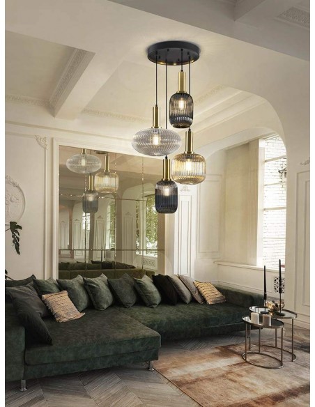 LÂMPADA DE TETO SCHULLER STANDARD 4 LUZES, PRETO e LATÃO.