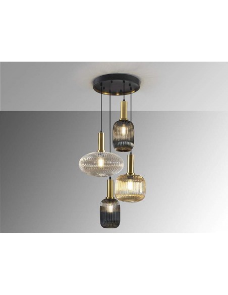 LÂMPADA DE TETO SCHULLER STANDARD 4 LUZES, PRETO e LATÃO.