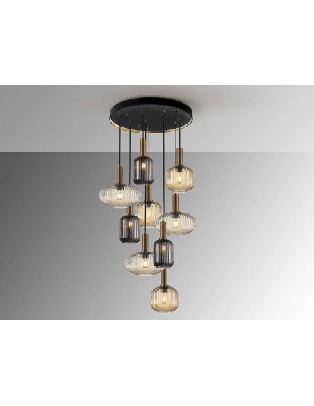 SCHULLER LAMPARA DE TECHO NORMA 9 LUCES, NEGRO y LATÓN.