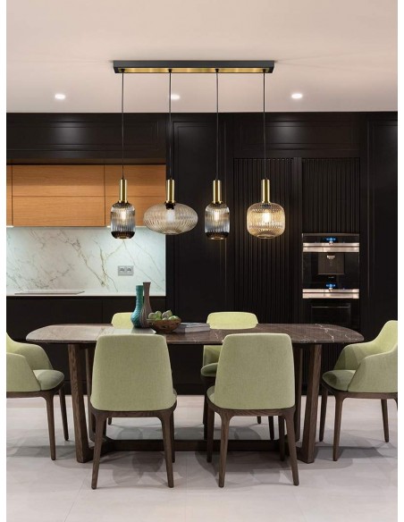 LÂMPADA DE TETO SCHULLER STANDARD 4 LUZES, PRETO e LATÃO.