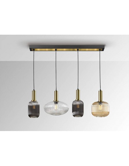 SCHULLER LAMPARA DE TECHO NORMA 4 LUCES, NEGRO y LATÓN.