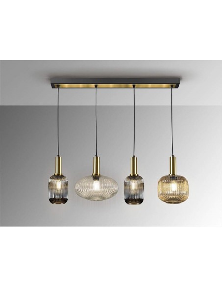 SCHULLER LAMPARA DE TECHO NORMA 4 LUCES, NEGRO y LATÓN.