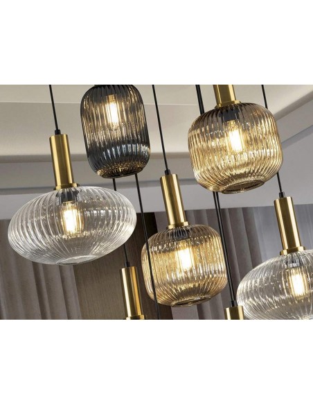 SCHULLER LÂMPADA DE TETO NORMA 9 LUZES COM RECEPTOR, PRETO e LATÃO.