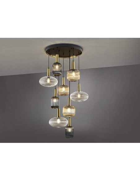 SCHULLER LAMPARA DE TECHO NORMA 9 LUCES CON RECEPTOR, NEGRO y LATÓN.