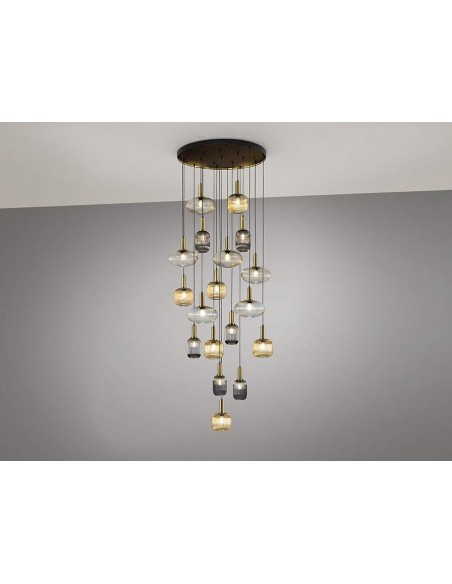 SCHULLER LAMPARA DE TECHO NORMA 18 LUCES, NEGRO y LATÓN.