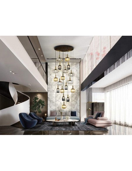 SCHULLER LÂMPADA DE TETO NORM 18 LUZES COM RECEPTOR, PRETO e LATÃO.