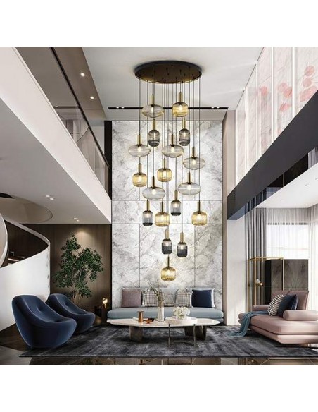 SCHULLER LÂMPADA DE TETO NORM 18 LUZES COM RECEPTOR, PRETO e LATÃO.