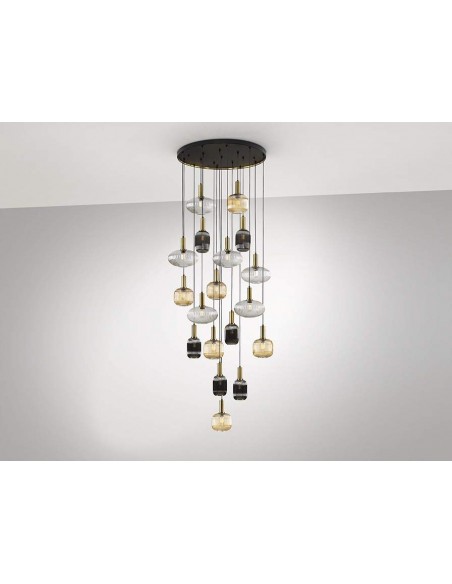 SCHULLER LAMPARA DE TECHO NORMA 18 LUCES CON RECEPTOR, NEGRO y LATÓN.