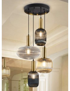 LÂMPADA DE TETO SCHULLER STANDARD 4 LUZES, PRETO e LATÃO.