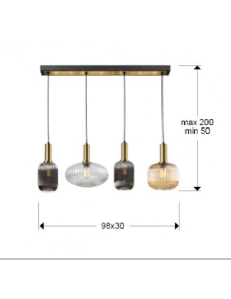 SCHULLER LAMPARA DE TECHO NORMA 4 LUCES, NEGRO y LATÓN.
