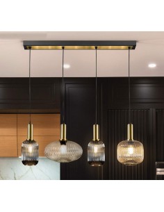 LÂMPADA DE TETO SCHULLER STANDARD 4 LUZES, PRETO e LATÃO.