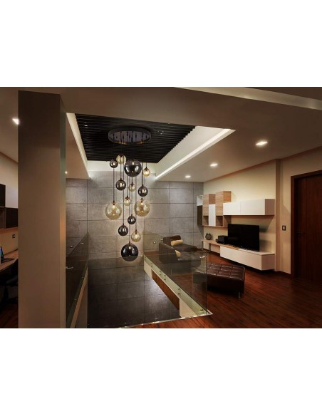 SCHULLER LÂMPADA DE TETO DARK 14 LUZES. PRETO e LATÃO.