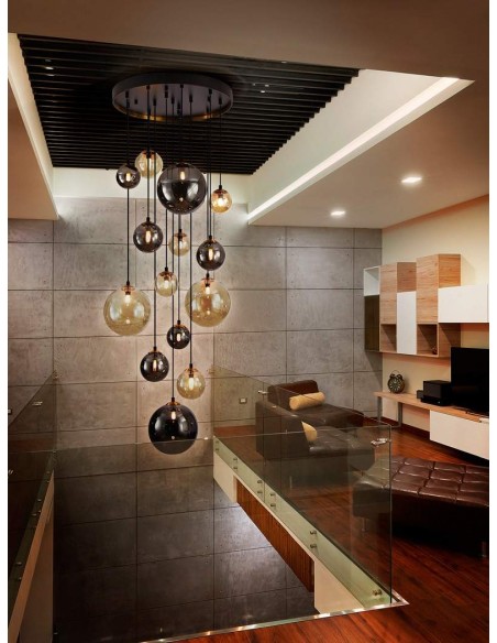 SCHULLER LÂMPADA DE TETO DARK 14 LUZES. PRETO e LATÃO.