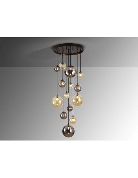 SCHULLER LÂMPADA DE TETO DARK 14 LUZES. PRETO e LATÃO.