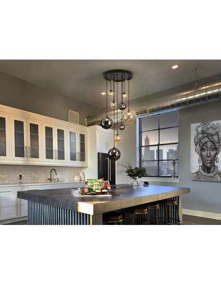 SCHULLER LÂMPADA DE TETO DARK 9 LUZES. PRETO e LATÃO.