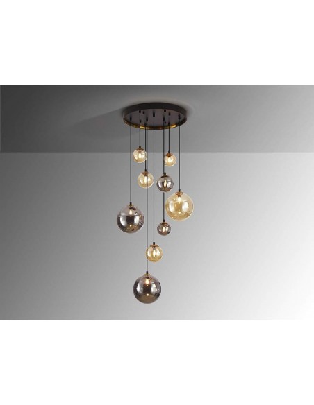 SCHULLER LÂMPADA DE TETO DARK 9 LUZES. PRETO e LATÃO.