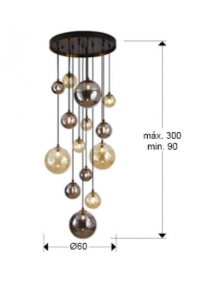 SCHULLER LAMPARA DE TECHO DARK 14 LUCES. NEGRO y LATON.