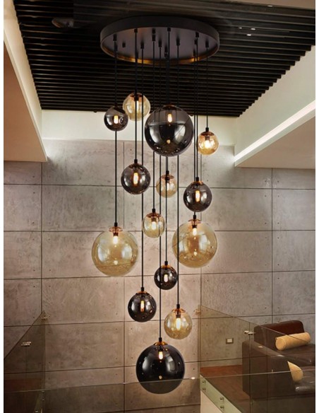 SCHULLER LÂMPADA DE TETO DARK 14 LUZES. PRETO e LATÃO.