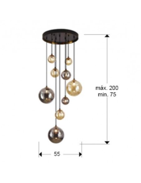 SCHULLER LÂMPADA DE TETO DARK 9 LUZES. PRETO e LATÃO.