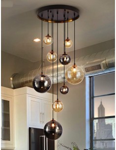 SCHULLER LAMPARA DE TECHO DARK 9 LUCES. NEGRO y LATON.