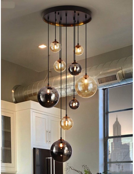 SCHULLER LAMPARA DE TECHO DARK 9 LUCES. NEGRO y LATON.