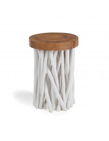 DRUF Mesa auxiliar madera blanca y natural